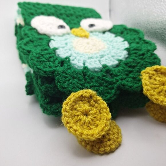 Handmade Owl Scarf Long Knit Crochet Green Blue 72 Inch Buttons Adult Winter - Picture 3 of 6